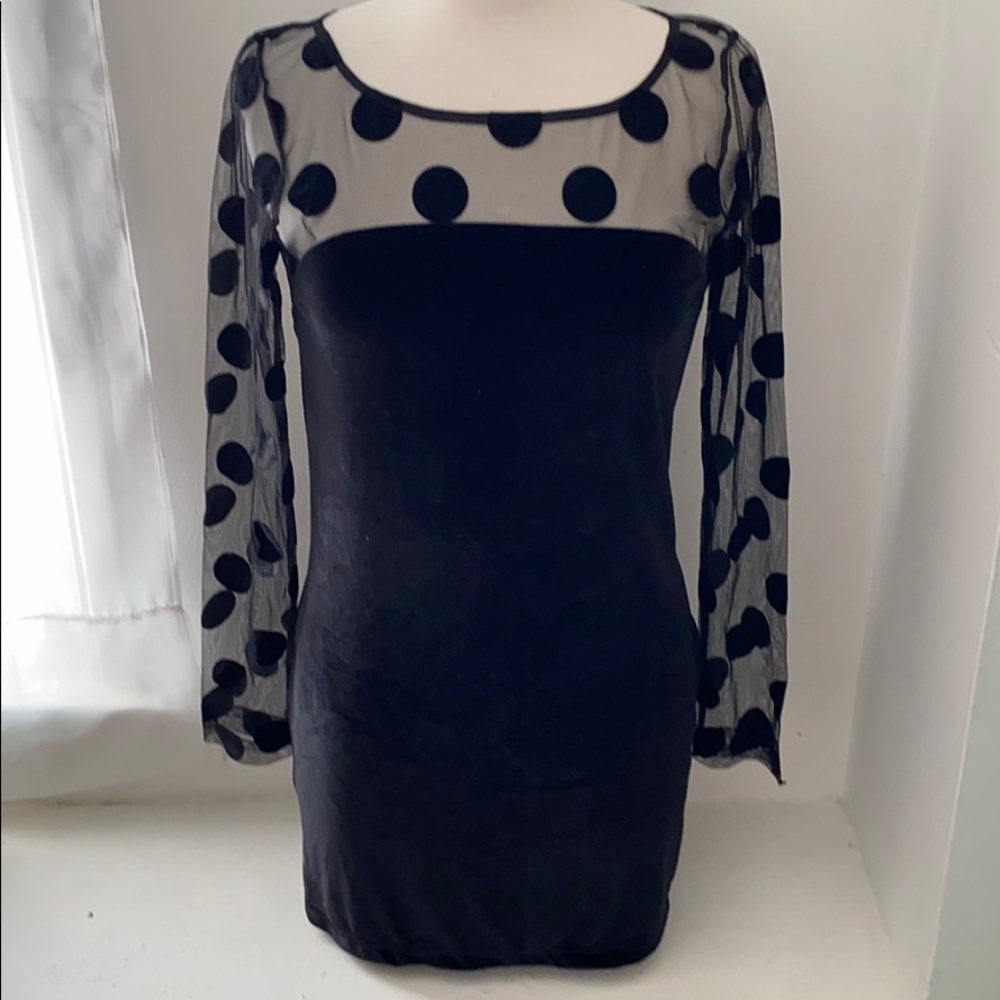 NWT BCBG black polka dot velvet dress XS